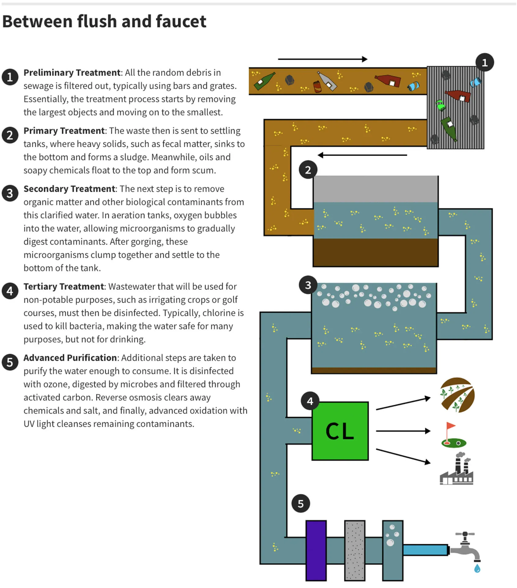 Sewage into Drinking Water. Sewage to drinking water graphic. Graphic by John Osborn D'Agostino
