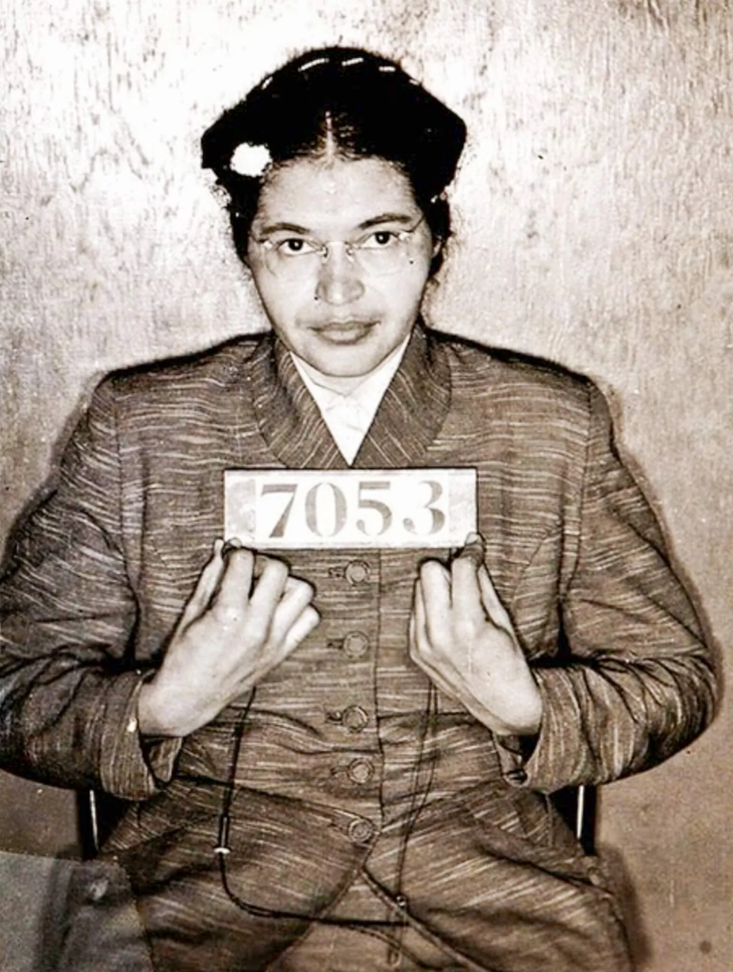 December 1. Rosa Parks’ Montgomery, AL booking photo in 1955, after refusing to surrender her seat to a white passenger on a public bus. Credit: Public Domain