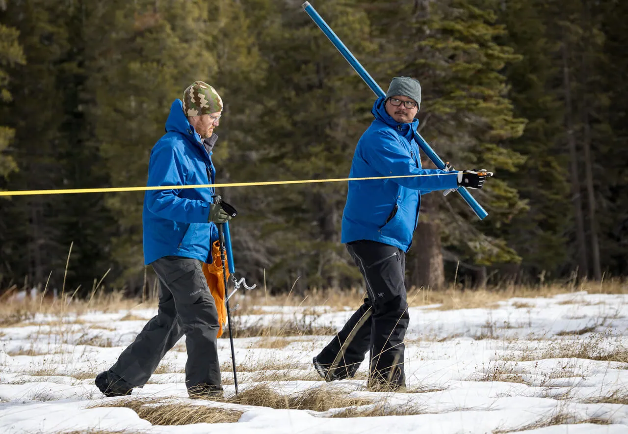 California Snowpack. Officials from the California Department of Water Resources conduct a snow survey on Tuesday Jan. 2, 2024 at Phillips Station, along Highway 50 near Sierra-at-Tahoe in the Sierra Nevada. After a dry winter so far, there wasn’t much to measure. Credit: Photo by Andrew Nixon / California Department of Water Resources