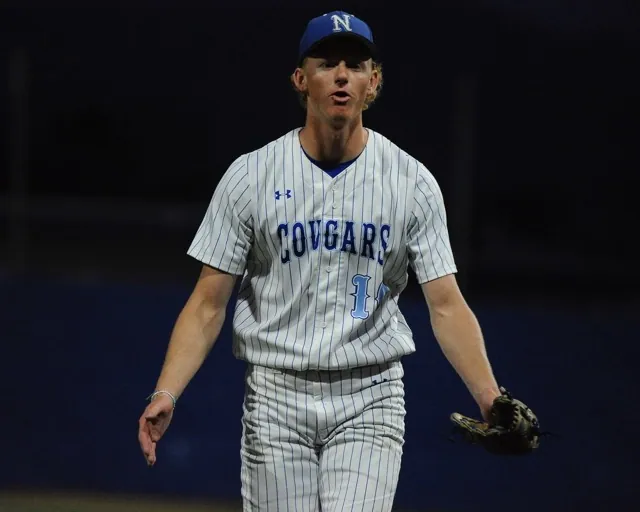 Featured Photos 05-03-2024. Norco pitcher Jacob Brown walks off the mound after pitching a complete game victory over visiting Corona Santiago, 4-2, last Friday. The Cougars open play in the Division 1 playoffs at #2 seed Studio City Harvard-Westlake today.