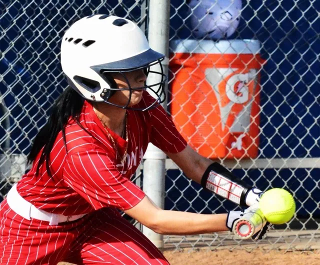 Alexis Morales lays down a bunt down against Norco but was thrown out at first.
Credit: Photo by Gary Evans
