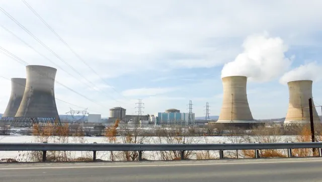 March 28. After the accident, Three Mile Island used only one nuclear generating station, TMI-1, which is on the right. TMI-2, to the left, has not been used since the accident.