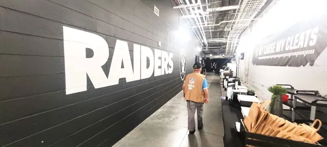 Jerry Soifer walking in the Las Vegas Raiders tunnel at Allegiant Stadium, while covering the Raiders game versus the Green Bay Packers on October 12, 2023.