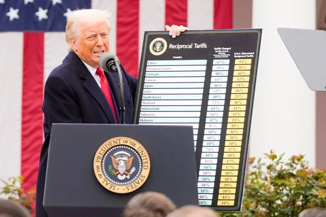 President Donald Trump speaks during an event to announce new tariffs in the Rose Garden at the White House on April 2, 2025, in Washington. Trump's Tariffs Credit: AP Photo/Mark Schiefelbein