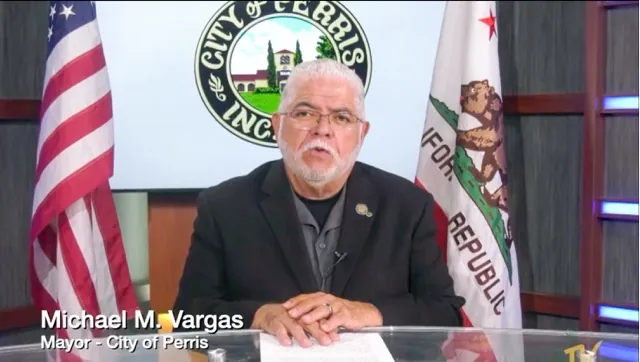 Perris Mayor Michael M. Vargas addressing the community online , Wednesday, July 9.