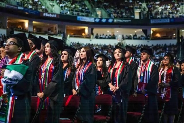 Skipping College. Graduating students take their seats at the Fresno State Chicano/Latino Commencement Celebration in the Save Mart Center in Fresno on May 18, 2024. Credit: Photo by Larry Valenzuela, CalMatters/CatchLight Local