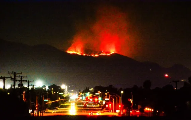 The Pyrite Fire in the mountainous area of Jurupa Valley was visible to residents and communities throughout the region. Credit: Photo by Gary Evans