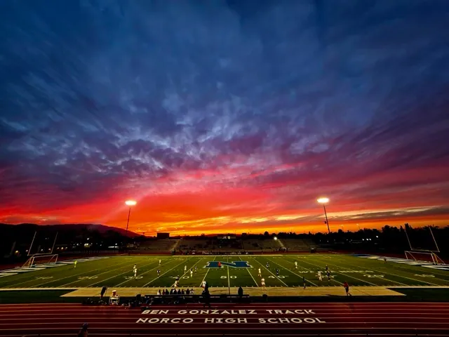 A spectacular sunset framed last Thursday’s Sage Hill at Norco girls soccer playoff game.