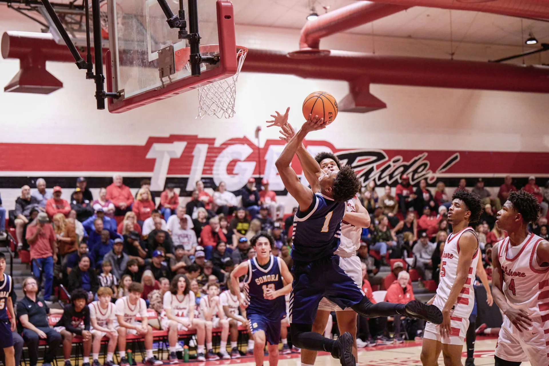 Sonora’s #1 Jayden Barnes converts the contested lay up