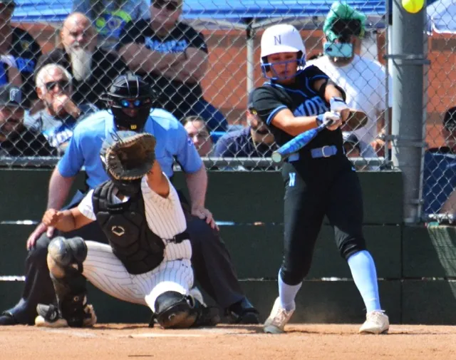 Norco’s Savannah Gonzalez blasts a first-inning homerun against Riverside Poly during the Cougars 8 – 2 CIF Division 1 playoff victory against the Bears. The Cougs went on the road to Sherman Oaks on Wednesday and dominated Notre Dame 8-0, advancing to the semi-finals and will host JSerra on Saturday.