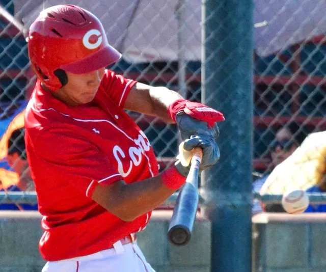 Bryce Kim hammers a single to center during the Panthers’ 4 – 1 victory over San Diego Eastlake.