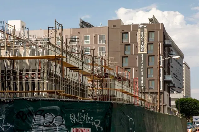 Housing construction in Little Tokyo in Los Angeles on Aug. 7, 2019. Credit: Photo by Anne Wernikoff for CalMatters