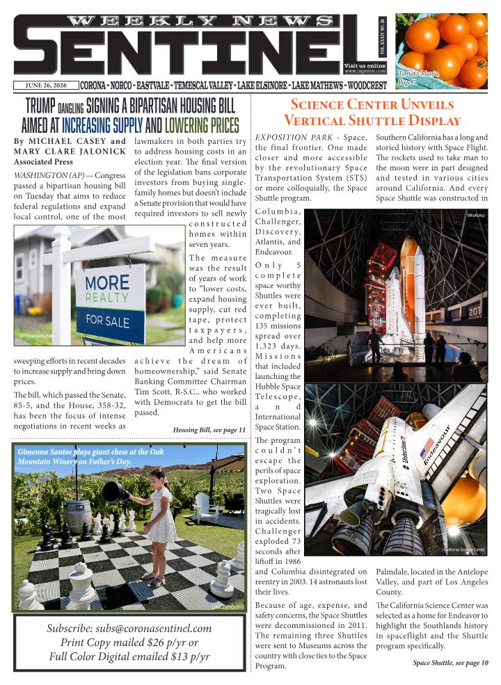 Portada de Sentinel Weekly News, 26 de junio de 2026