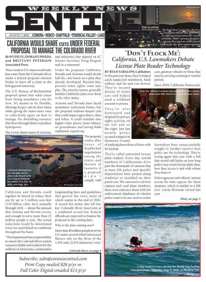 Portada de Sentinel Weekly News, 7 de agosto de 2026